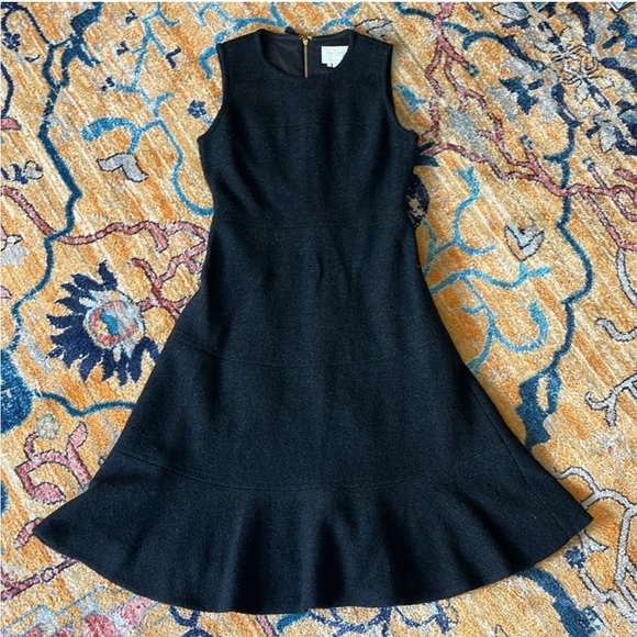 kate spade Dresses & Skirts - Kate Spade EUC Wool Textured Tweed Fit Flare Flounce Black Sleeveless Dress